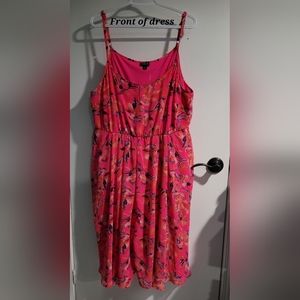 Torrid - 2X Midi-Length Dress - Bright Pink with Navy Blue and Orange Leaves